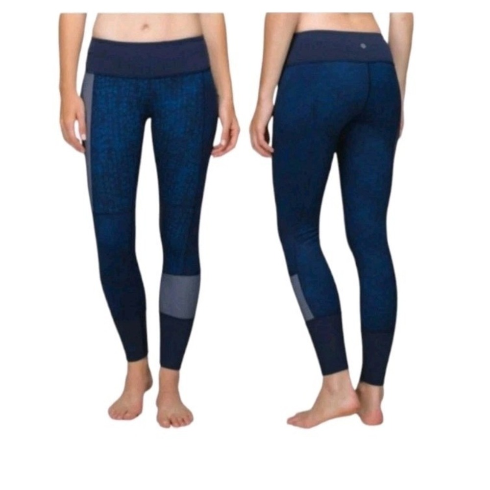Lululemon Wunder Under Full-On Luon Pants (Sashiko), Women's Size 8, Navy Blue S